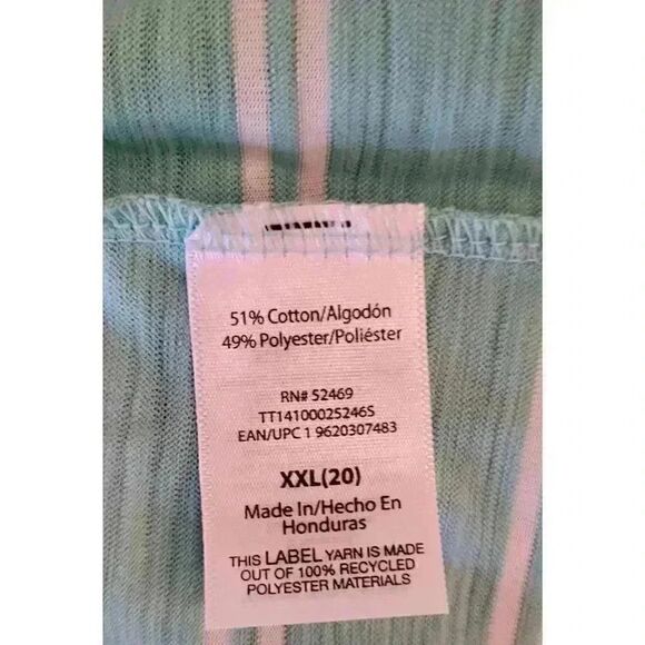 Time & Tru Women's Classic Mint/Vivid White Cotton/Poly Striped T-Shirt NEW - Picture 7 of 7